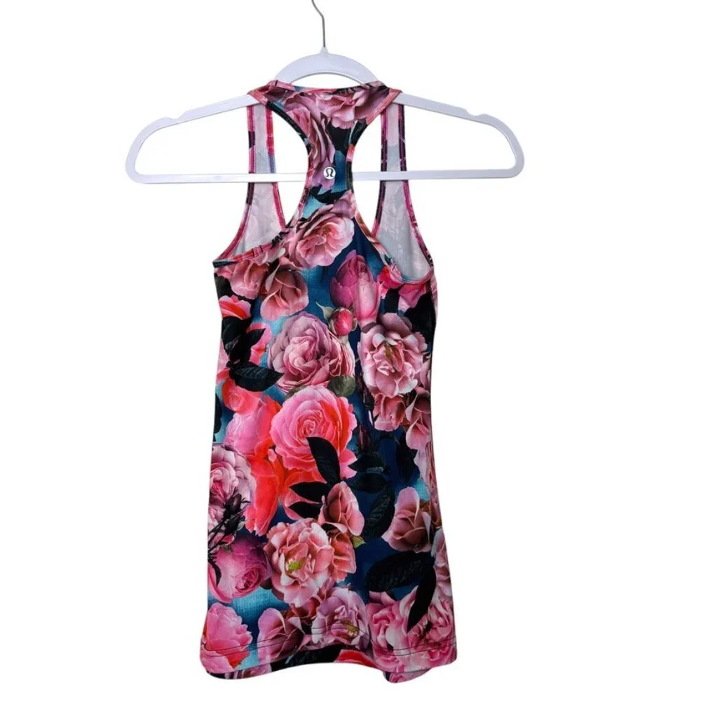 Lululemon Cool Racerback Secret Garden Women 4‎ Pink Floral Stretch Breathable